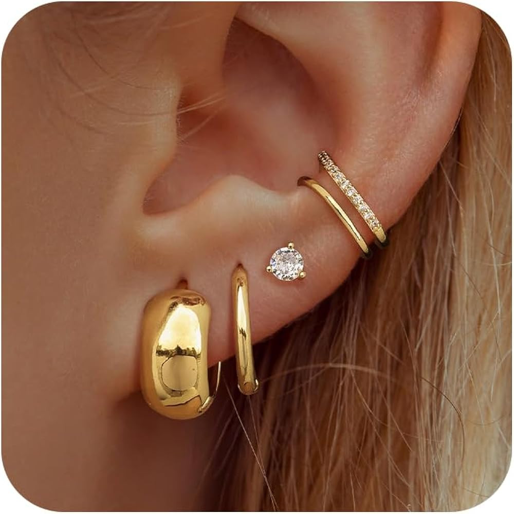 Gold Earring Set - Gold Ear Cuff Earrings for Women Gold Hoop Earrings for Women Clip on Earrings... | Amazon (US)