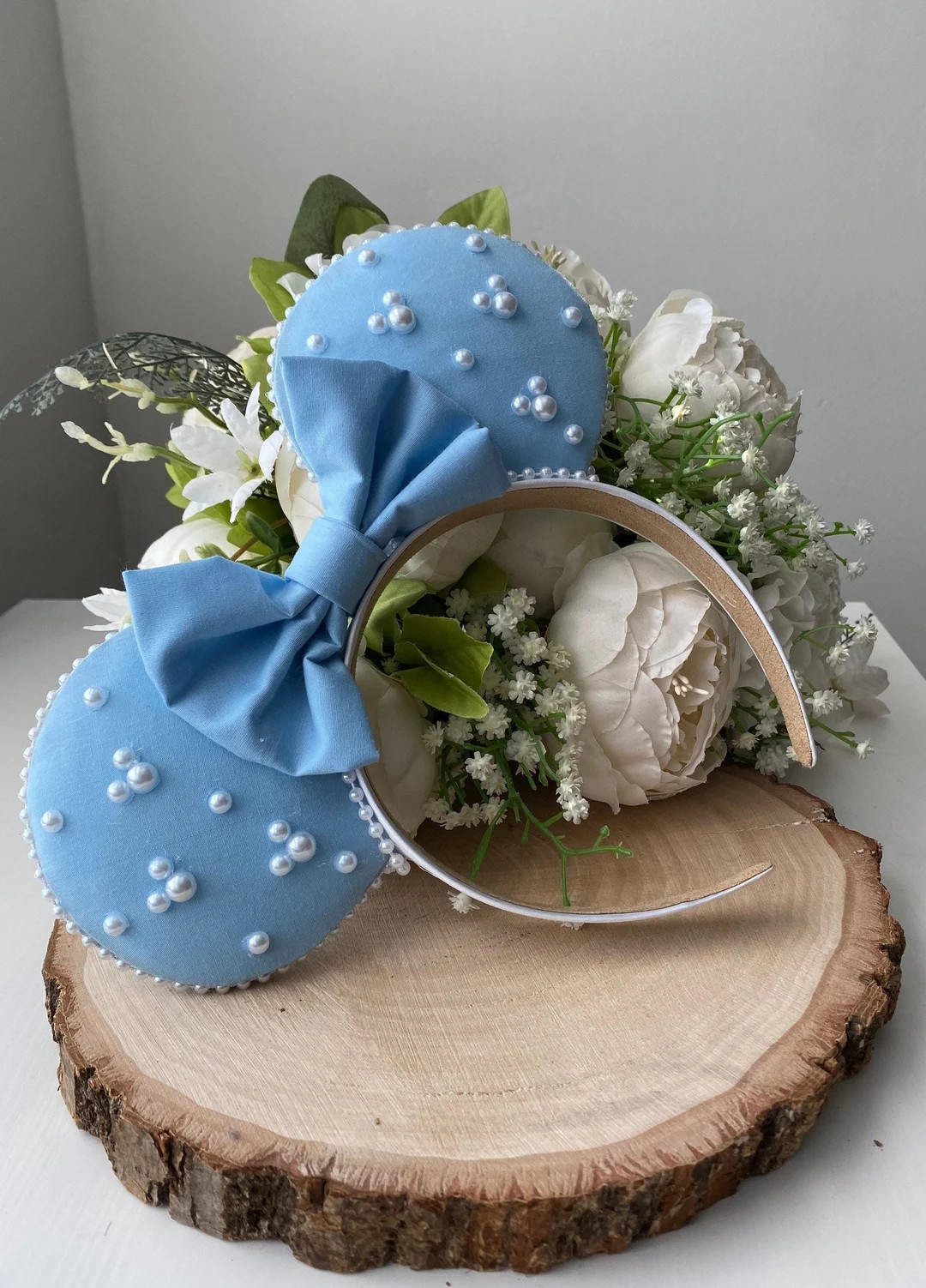 Pastel Blue Ears with Pastel Blue Bow and Embellished Pearls - Handmade Ears | Etsy (US)