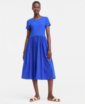 On 34th Women's Short-Sleeve Curved-Waist Mixed-Media Midi Dress, Macy's Exclusive - Macy's | Macy's