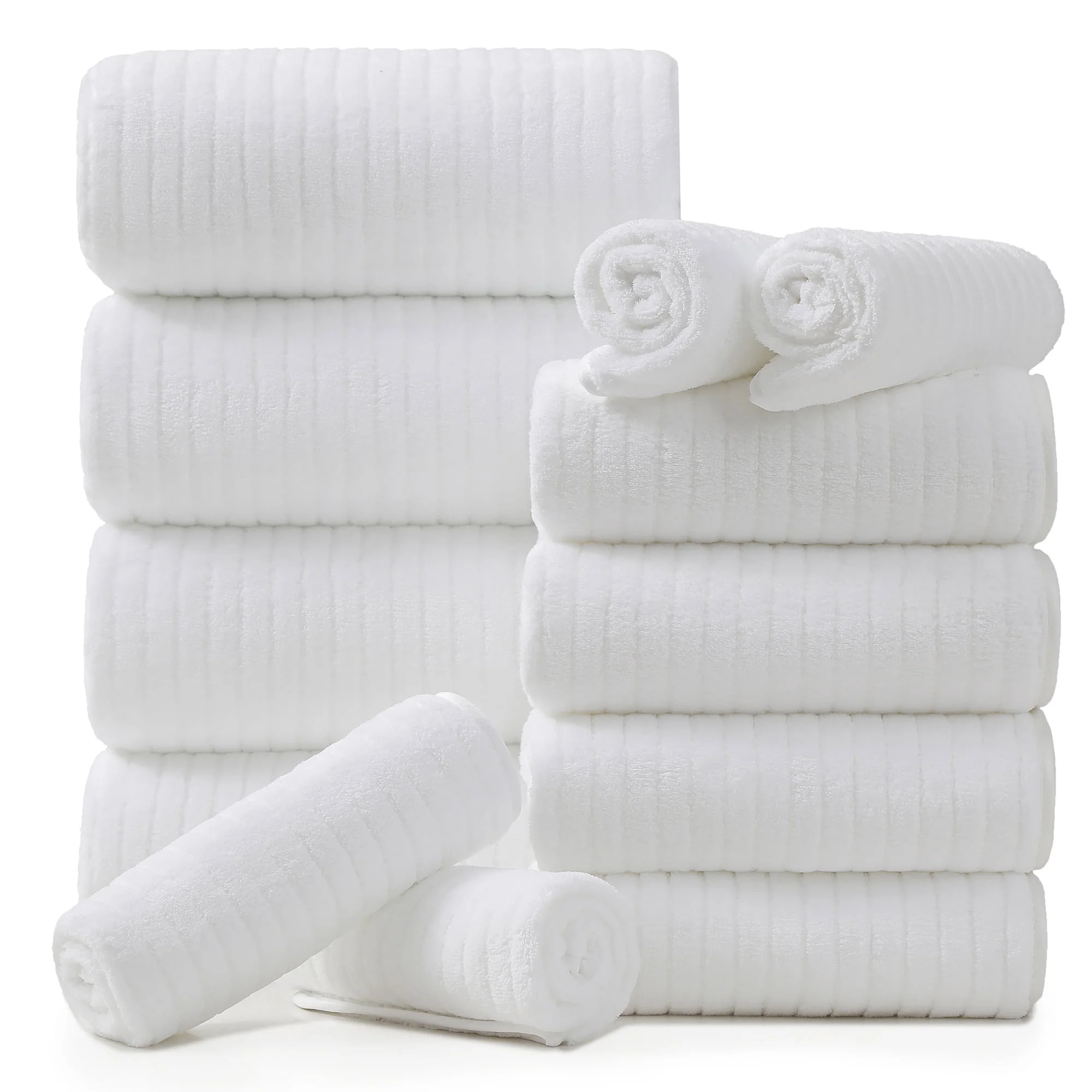 Jessy Home 12 Piece White Bath Towel Set for Bathroom-4 Bath Towels,4 Hand Towels,4 Washcloths Soft and Plush Highly Absorbent Towel for Hotel & Spa - Walmart.com | Walmart (US)