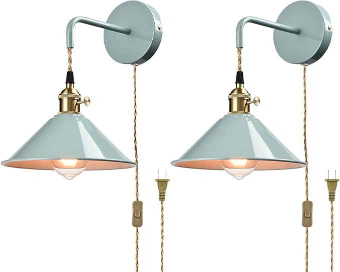 Sea Green Wall Sconce 2-Pack, Hanging Height-Adjustable Wall Lamp, Plug-in&Hardwire Optional Wall... | Amazon (US)