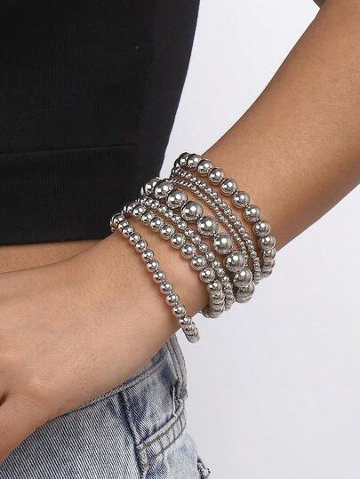 Mydear 7pcs/Set Geometric Beaded Bracelet Set, Suitable Women's Daily, Party, And Event Wear | SHEIN