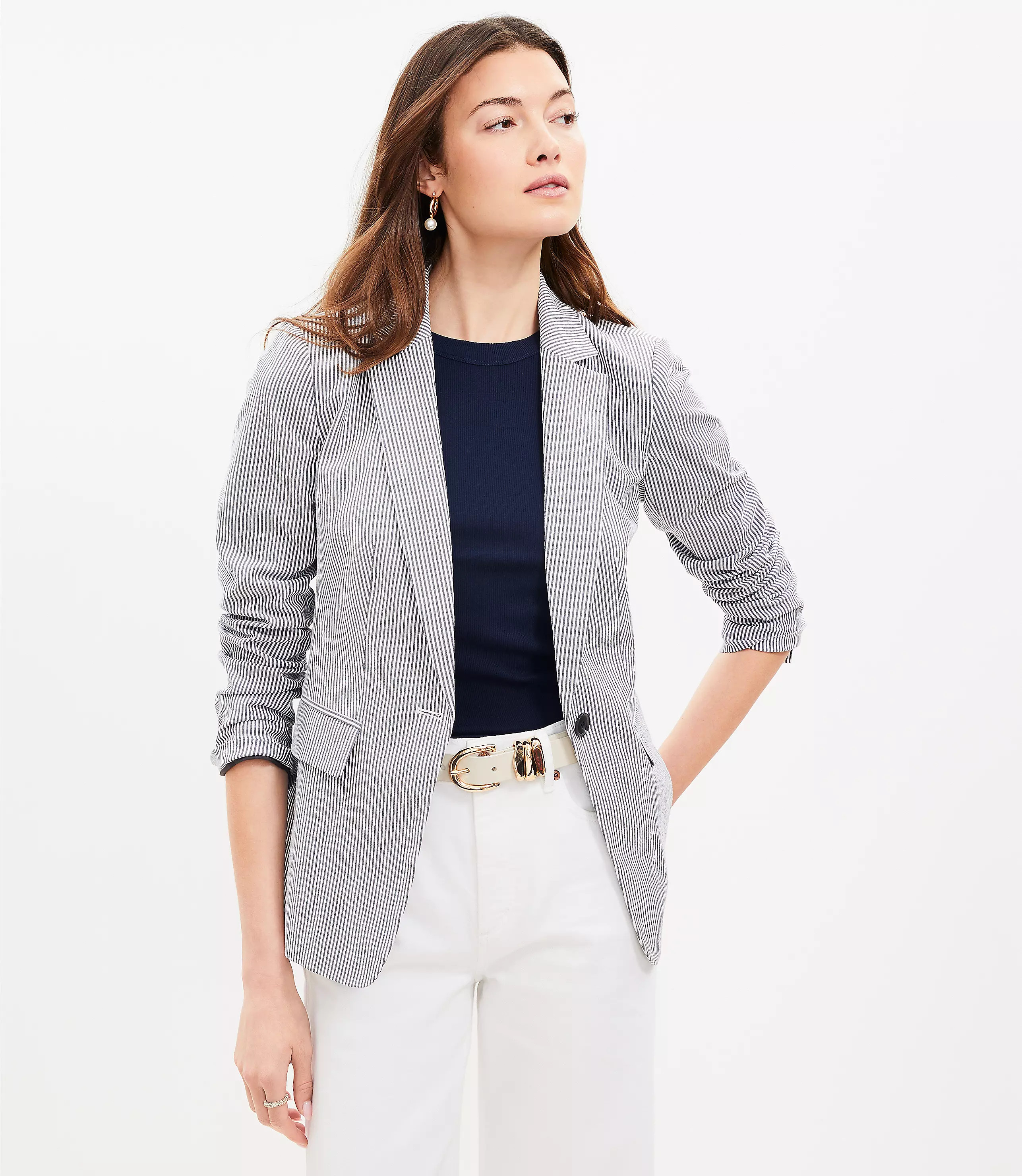 Petite Seersucker Tailored Blazer | LOFT