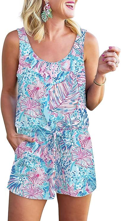 RAISEVERN Womens Rompers Jumpsuits Sleeveless Summer Camisole Tank Top Short Pants Rompers | Amazon (US)