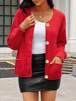 MEROKEETY Women's Long Sleeve Cardigan Sweater Fall Button Down Ribbed Knit Outerwear Coats with ... | Amazon (US)