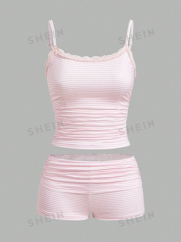 SHEIN EZwear Women's Striped Tank Top And Shorts Set | SHEIN