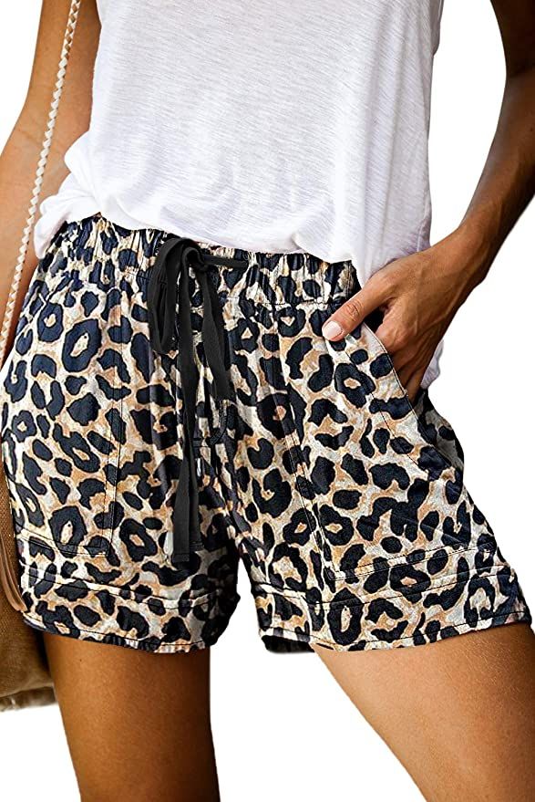 NEYOUQE Womens Fashion Cozy Hot Pants Casual Summer Elastic Waist Comfy Shorts with Pocket Printe... | Amazon (US)