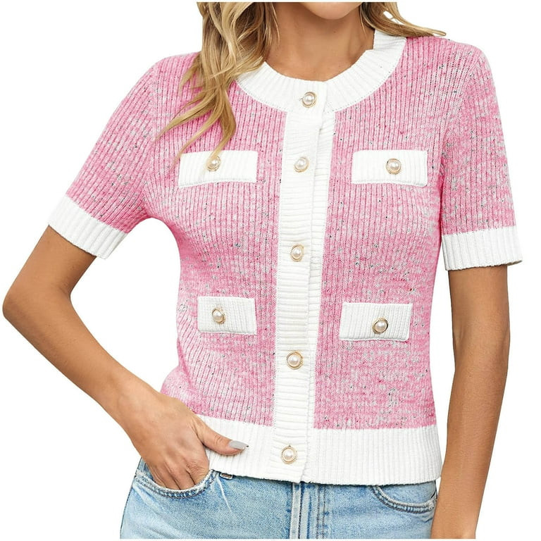 Fartey Cardigans Sweaters for Women Dressy Casual Short Sleeve Button Down Cardigans Cropped Ligh... | Walmart (US)