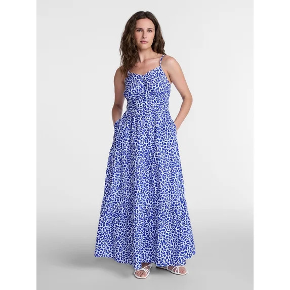 Time and Tru Women's Sleeveless Tiered Cotton Maxi Dress, Sizes XS-XXXL | Walmart (US)