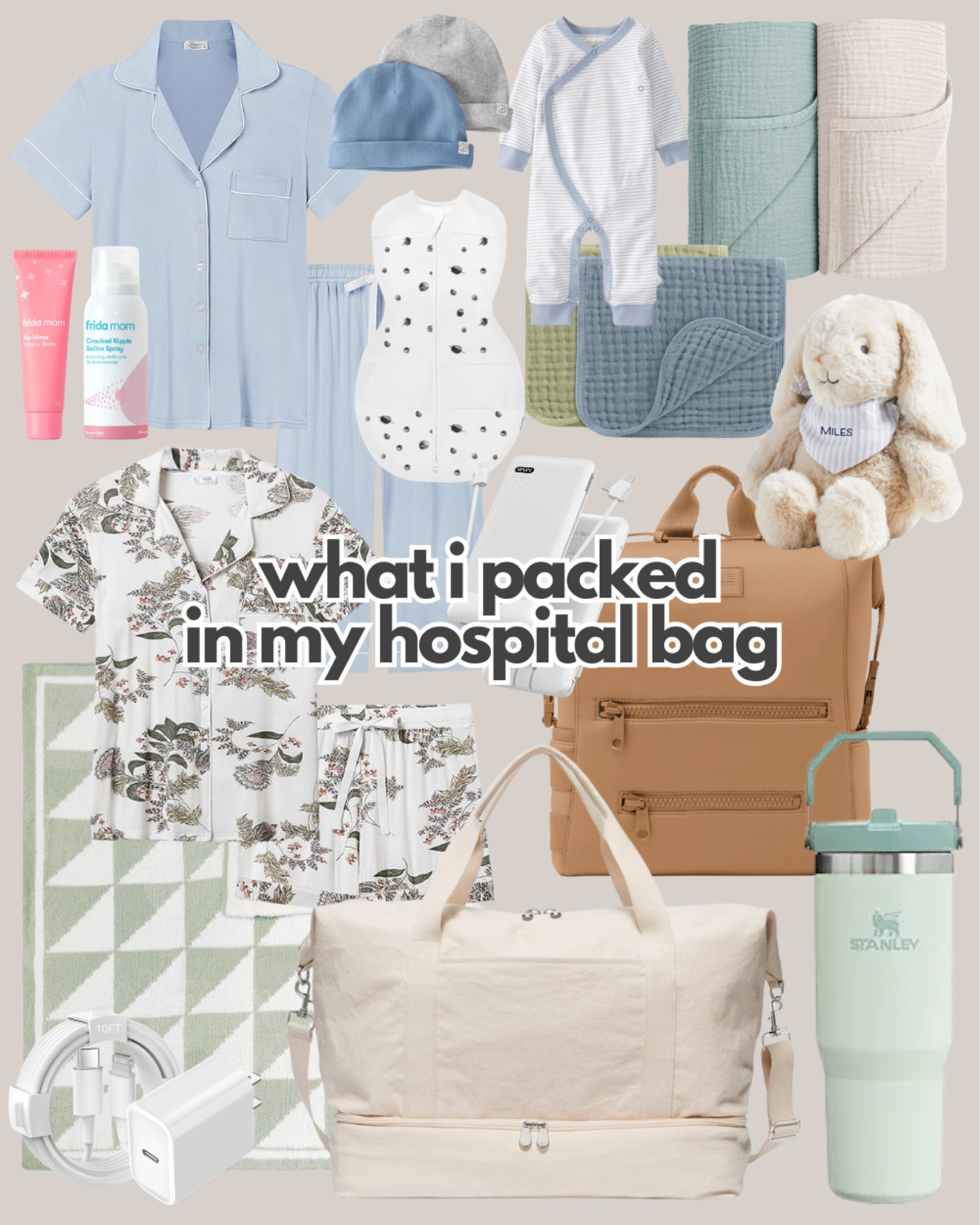 Here's what I packed in my hospital bag:

Button up pajamas (must have if you're nursing!)
Bamboo pajamas
Nipple balm
Stanley water bottle
Stainless steel water bottle
Dagne Dover Indie diaper backpack
Lo & Sons weekender bag
Muslim swaddles
Muslim burp cloths
Green checkered baby blanket
10 foot phone charger
Portable phone charger
Baby boy onesie
Baby boy going home outfit
Newborn hat
Baby swaddle
Personalized stuffed animal
Newborn essentials
Postpartum essentials

#LTKFamily #LTKBaby #LTKBump
