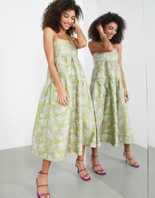 ASOS EDITION tiered cami midi dress in garden floral jacquard | ASOS | ASOS (Global)