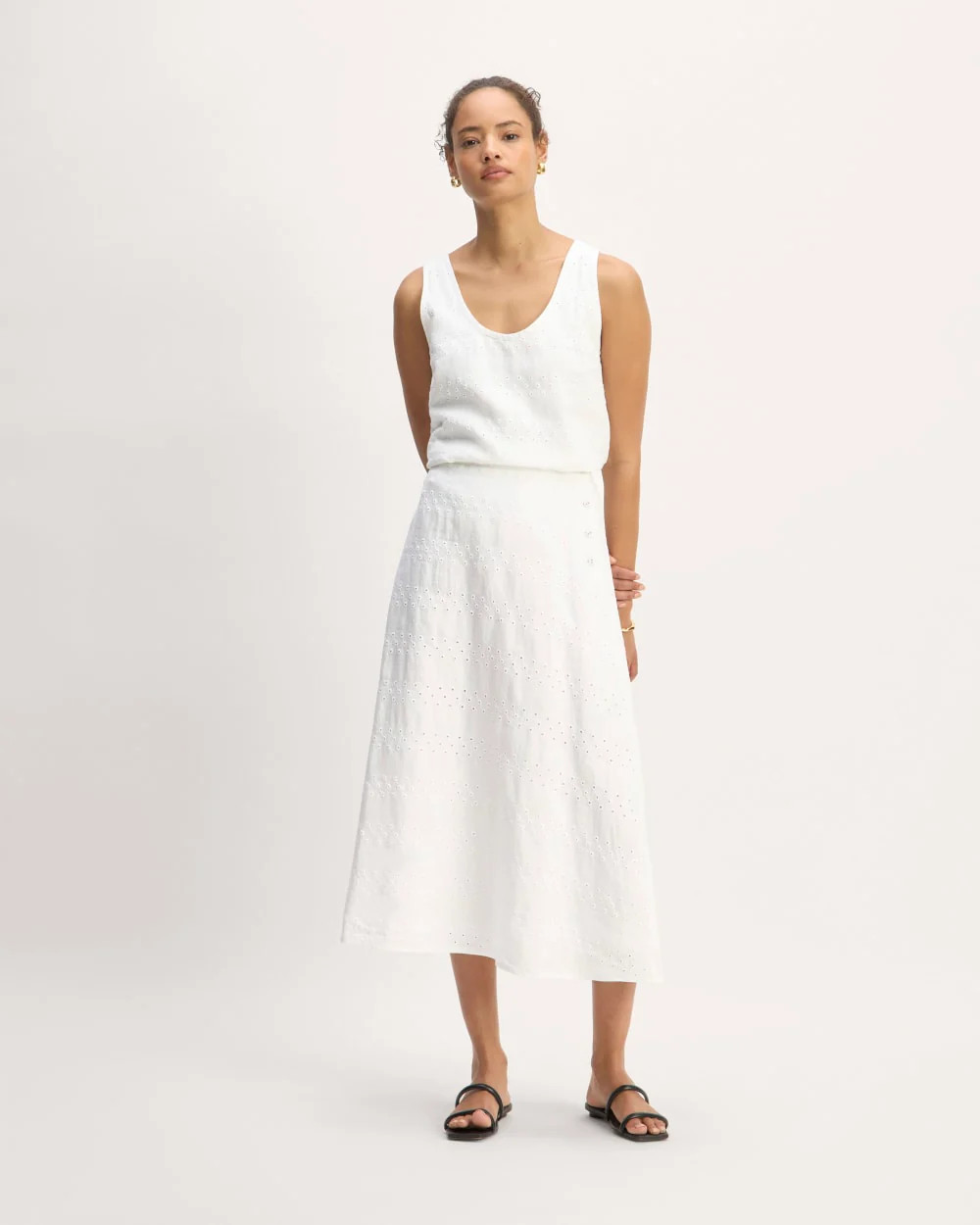 Everlane Linen Eyelet Midi Skirt | White Eyelet | 14 | Everlane
