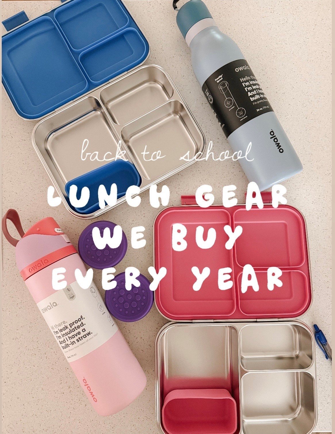 Back-to-school things we buy every single year. 🤍

These are the lunch staples that have earned a permanent spot in our school routine because they actually last.

✔️ Stainless steel lunchboxes (our favorite non-toxic option)
✔️ Owala water bottles
✔️ Reusable condiment containers
✔️ Silicone snack cups
✔️ Ice packs
✔️ Snack containers
✔️ Lunch accessories that make packing lunches easier

If I were starting over tomorrow, these are the exact products I’d buy again. Durable, easy to clean, and they make school mornings so much simpler. 

#backtoschool #schoollunch #lunchboxideas #owala #stainlesssteellunchbox

#LTKmomlife #LTKKids #LTKmorningroutine