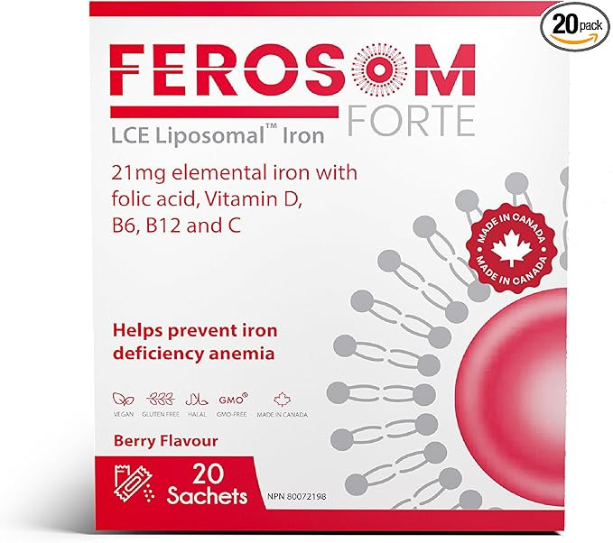 Ferosom Forte LCE Liposomal - Powder Gentle on the Stomach - 21g Elemental Iron Supplement with V... | Amazon (CA)