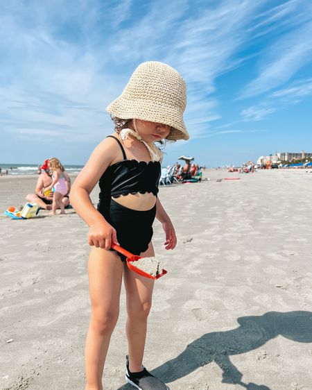 Toddler swimsuit. Toddler sun hat. Beach vacation. Toddler swim shoes. Straw beach hat. 

#LTKkids #LTKFind #LTKtravel