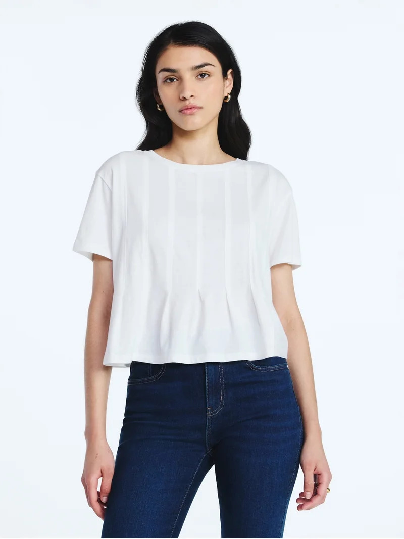 Scoop Women’s and Women's Plus Pleated Cropped Cotton Tee, Sizes XS-4X | Walmart (US)
