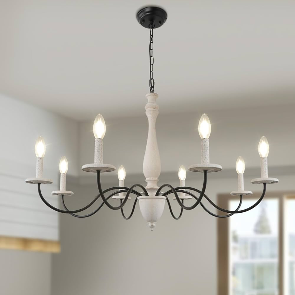 LynPon White and Black Farmhouse Chandelier 34.6", 8 Lights Dining Room Light Fixture, Distressed... | Amazon (US)