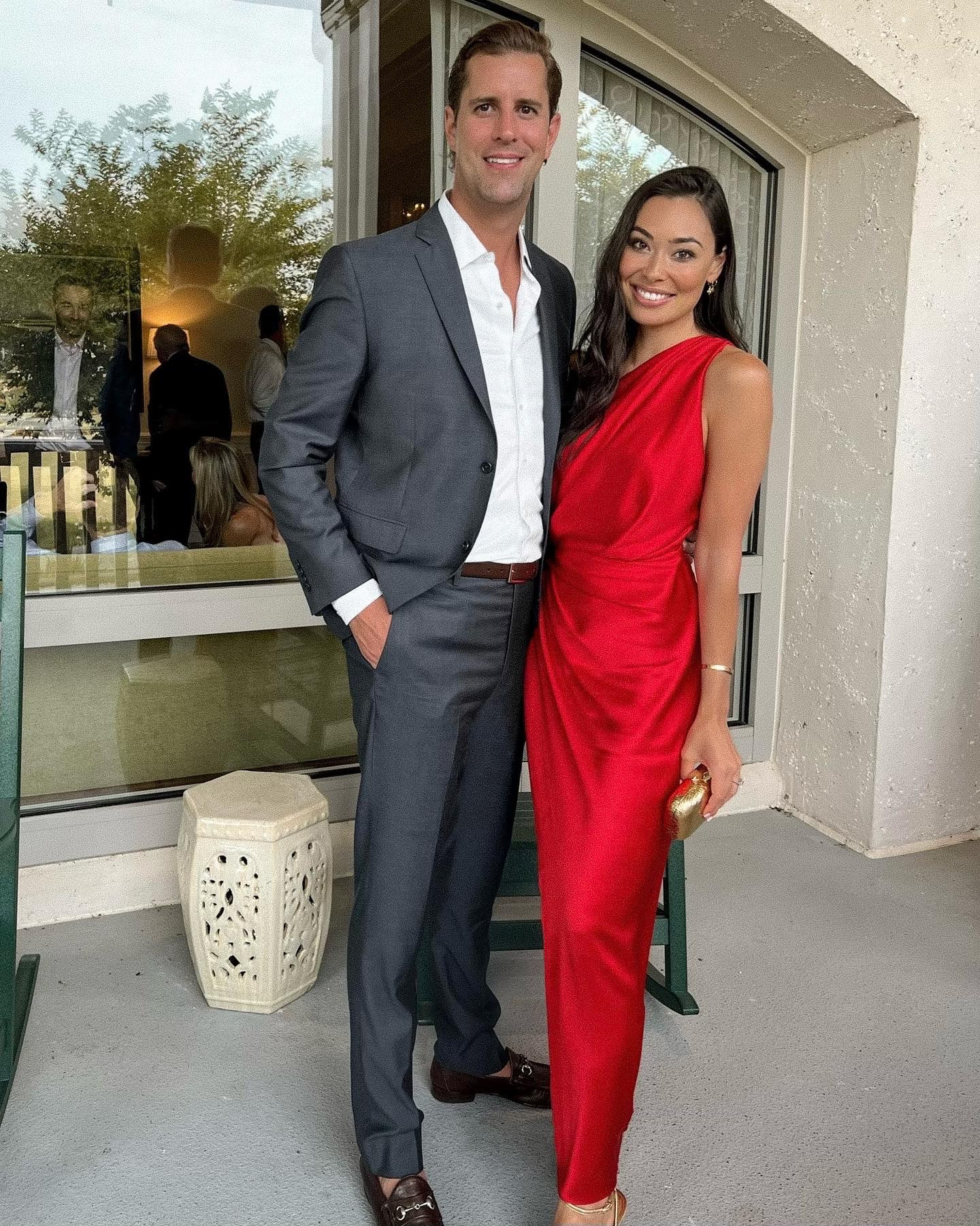 Kat Jamieson and Thomas Jamieson attend a black tie wedding, wedding guest dress, men’s suit, red silk dress, cocktail party, formal. 

#LTKParties #LTKMens #LTKWedding
