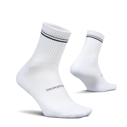 Feetures High Performance Max Cushion Quarter Tall Sock for Women & Men - Moisture-Wicking Athletic Socks - Black Stripe - Large (1 Pair) | Amazon (US)