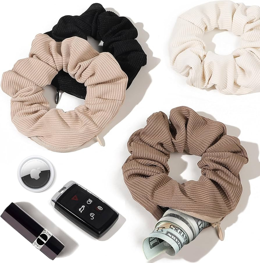 Pocket Scrunchies Hair Ties with Hidden Zipper Stash Scrunchy Ponytail Holder | Amazon (US)