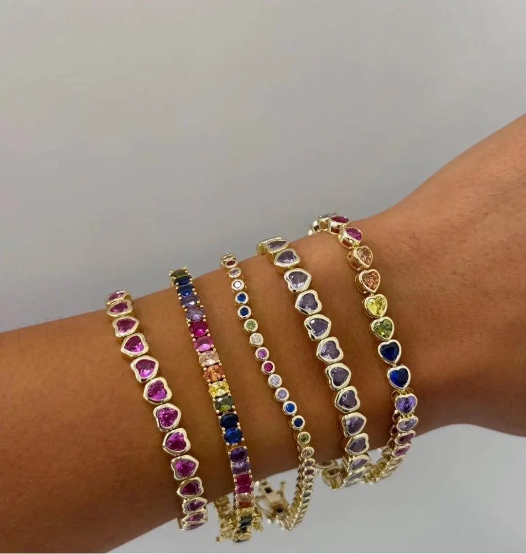 Gold Rainbow CZ Tennis Bracelet – 18k Plated Gradient Chain - Etsy | Etsy (US)