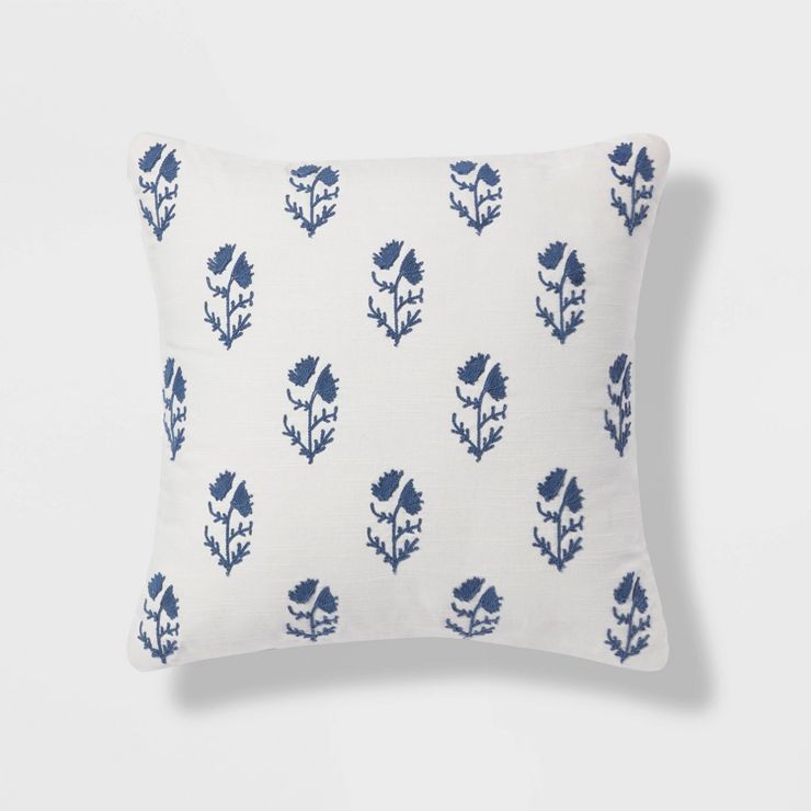 Square Embroidered Wood Block Decorative Throw Pillow Blue - Threshold™ | Target