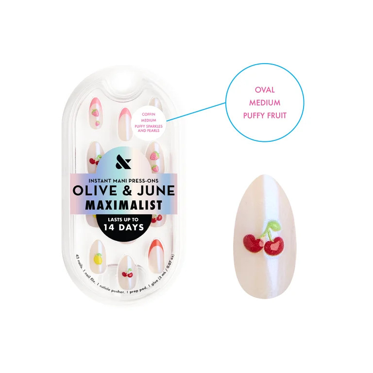 Olive & June Maximalist Press-On Nails, Puffy Fruits, Almond Medium | Walmart (US)