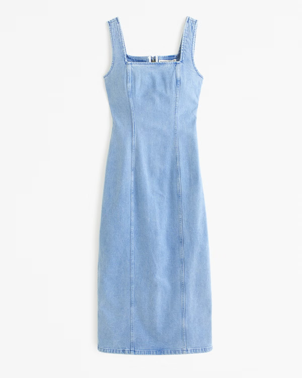 Women's Denim Column Midi Dress | Women's Clearance | Abercrombie.com | Abercrombie & Fitch (US)