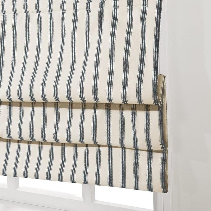 Artdix Roman Shades, Greyish Blue Stripe Blackout Cordless Fabric Custom Roman Shades for Windows... | Amazon (US)
