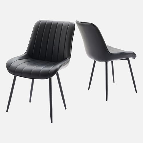 GarveeHome Dining Chairs Set of 2 Black Faux Leather for Kitchen Dining Room, Comfortable Mid Century Modern Chair with Metal Legs, Upholstered Side Chair for Livingroom | Amazon (US)