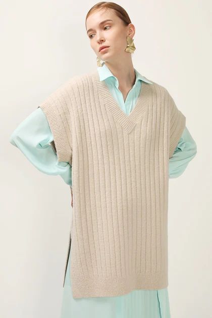 Nora Oversized Ribbed Knit Vest | Storets (Global)