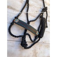 Black Mule Tape Halter W Lead, Buckstitch Leather Noseband, USA Made, Horse Halter, Handmade | Etsy (US)