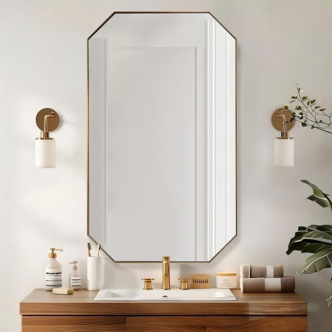 ANDY STAR Gold Octagon Bathroom Mirror, 24x40 Inch Stainless Steel Metal Frame, Anti-Rust, Shatte... | Amazon (US)