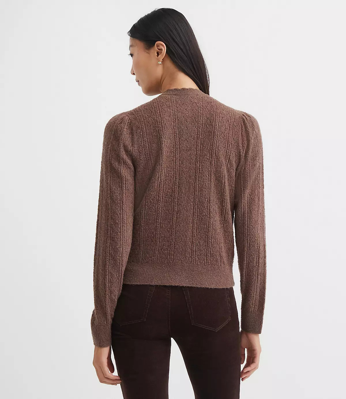 Scalloped Pointelle Puff Sleeve Cardigan | LOFT