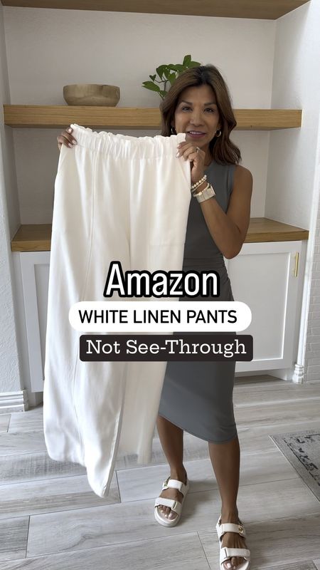 Summer’s hottest item is always a pair of white linen pants, this one is lined and not see through. Comes in 18 colors.
Linen pants: in small tts. I’m 5’2”
Tank top in small, lined. Wearing pasties(linked).
Sandals tts.
Dress at beginning of video in XS tts.
Accessories and bag all linked.
Summer outfit, wide leg linen pants, Amazon finds, fashion over 40, petite style, vacation outfit, vacation style.

#LTKOver40 #LTKVideo #LTKStyleTip