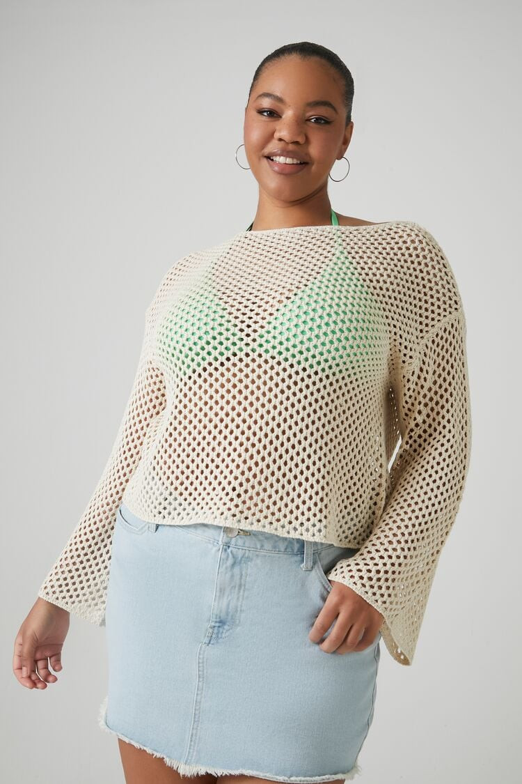 Plus Size Sheer Crochet Sweater | Forever 21