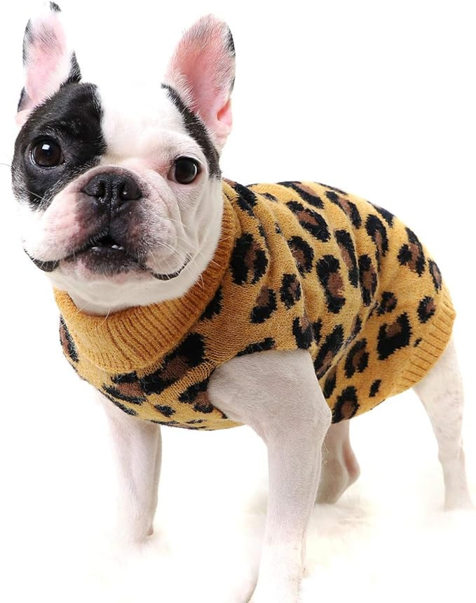 Dog Sweater Pet Clothes Small Dog Knitted Sweater Cat Knitwear Outerwear for Fall Winter Leopard ... | Amazon (US)