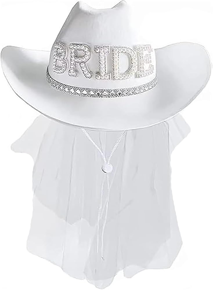 Bridal Cowboy Hat, Bronzing "Bride" Cowgirl Hat White Velvet Fur Veil Favors Women Felt Party Hat... | Amazon (US)