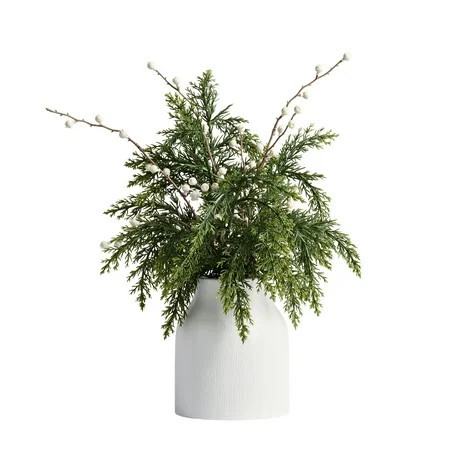 Better Homes & Gardens 16" Artificial Cypress & Berries Arrangement in Ribbed Ceramic Vase | Walmart (US)