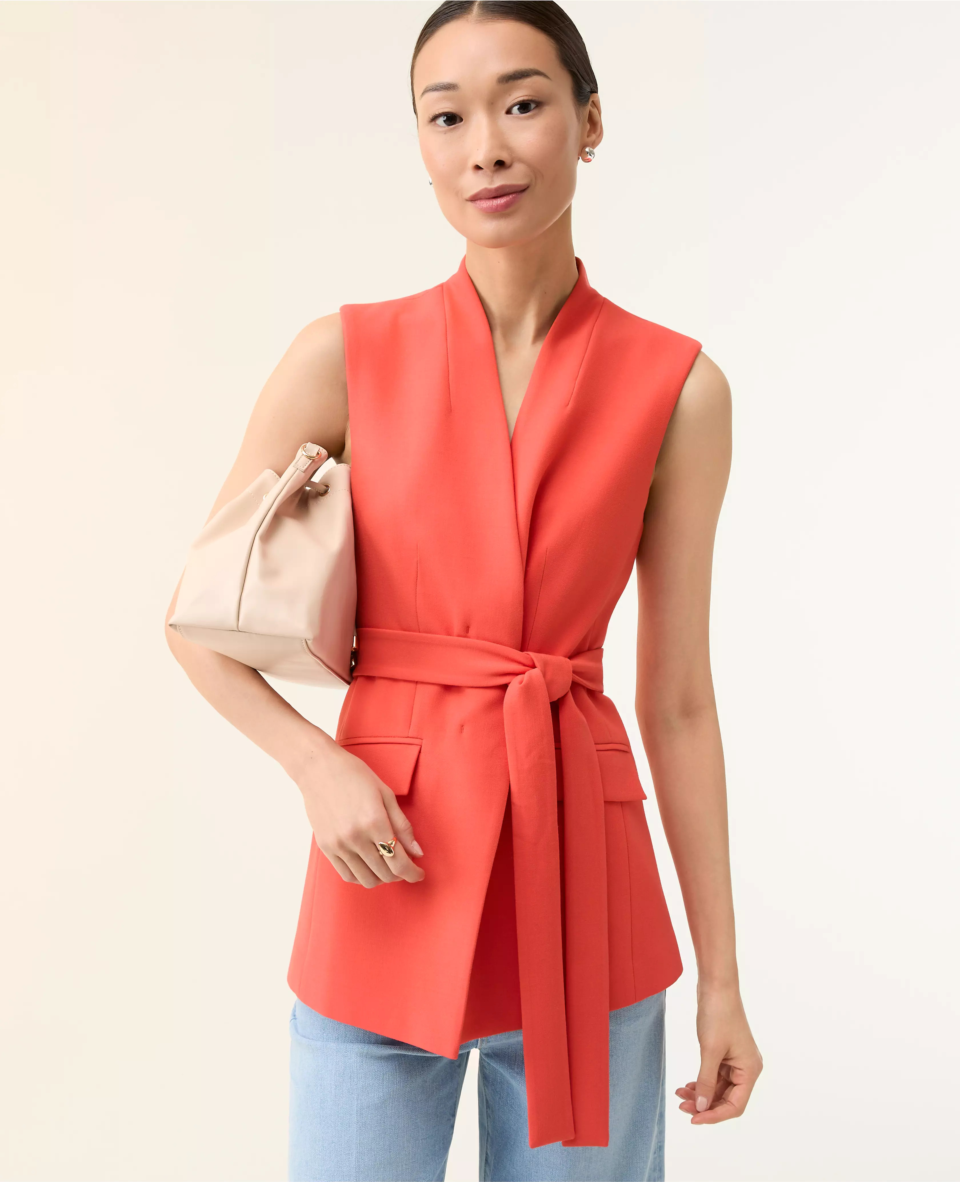 The Petite Belted Long Vest | Ann Taylor