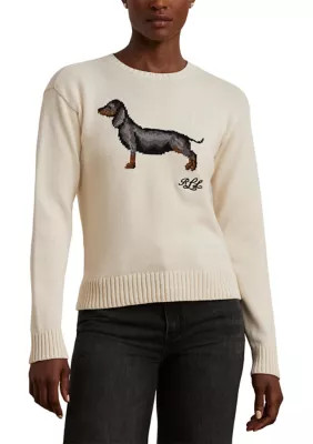 Lauren Ralph Lauren Petite Intarsia-Knit Dachshund Cotton Sweater | Belk