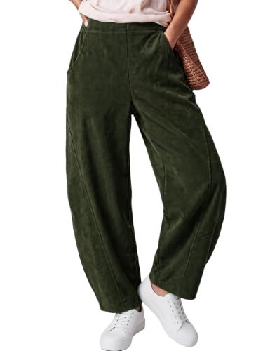 SeekMe Womens Corduroy Barrel Pants Loose Elastic Waist Baggy Trousers(0096-ArmyGreen-XL) | Amazon (US)