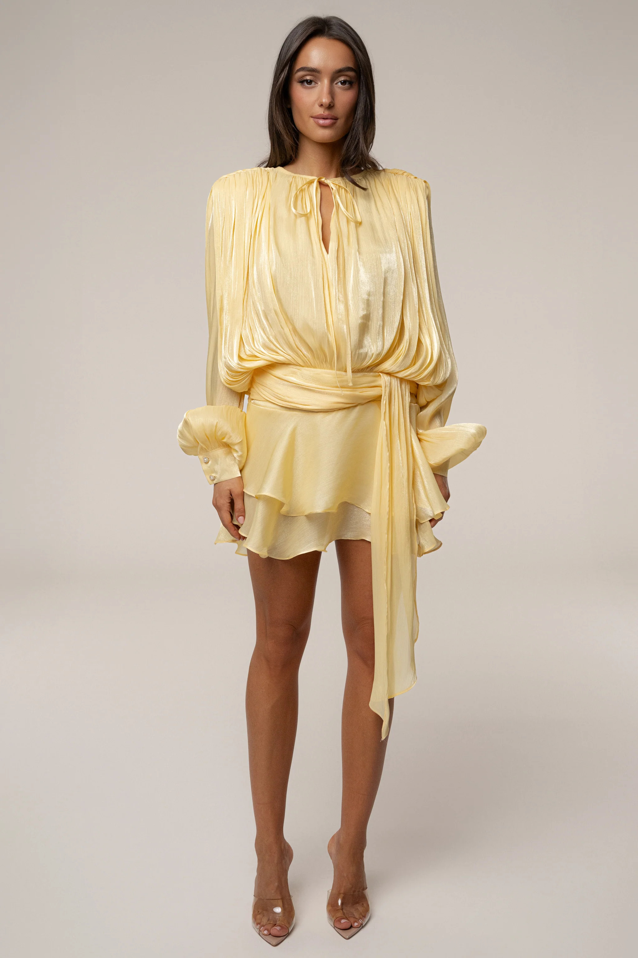 Yellow Pure Glow Draped Mini Dress | JLUXLABEL