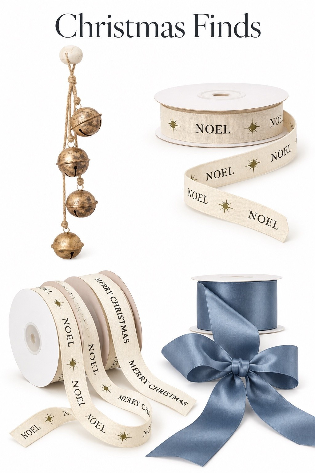 Vintage-Inspired Christmas Finds

Antique-style brass bells, cream Christmas ribbon, and soft blue satin ribbon for a timeless holiday look. My favorite details for decorating wreaths, trimming the tree, and wrapping beautiful gifts. Shop these Christmas finds below!