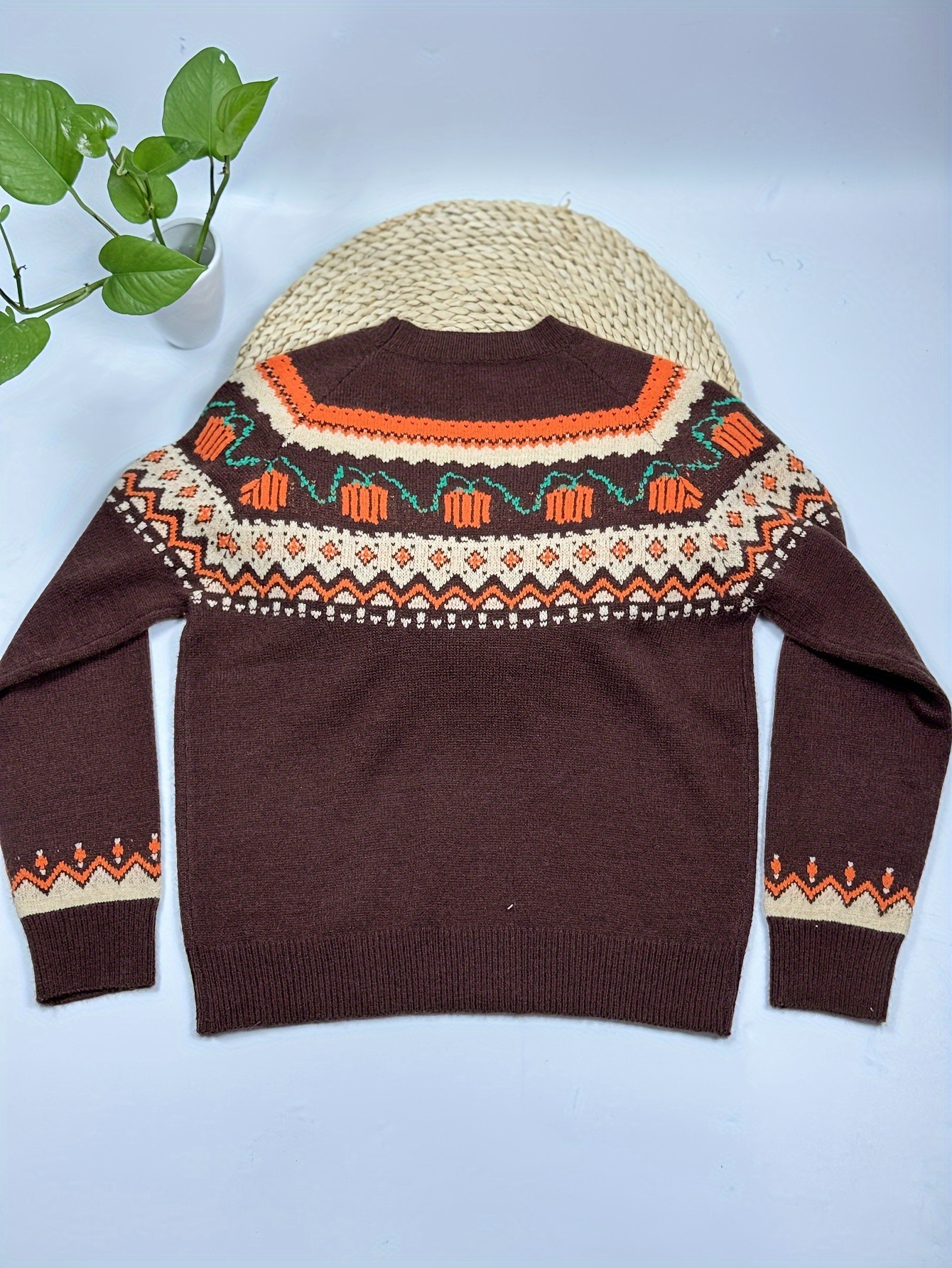 Pumpkin Pattern Crew Neck Sweater Casual Long Sleeve Sweater - Temu | Temu Affiliate Program