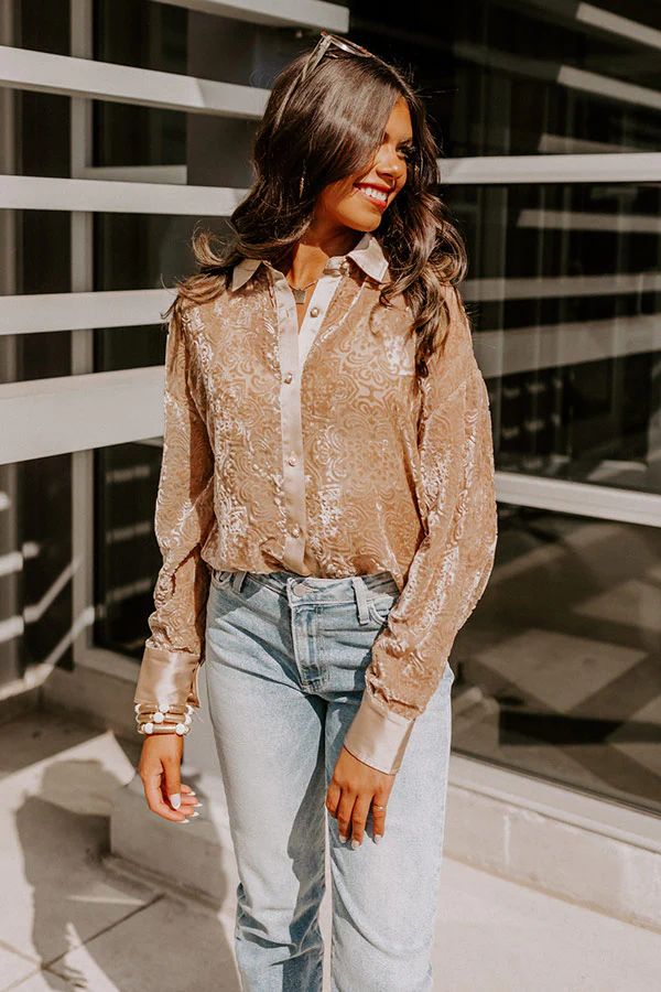 Rooftop Soiree Velvet Burnout Top In Iced Latte | Impressions Online Boutique