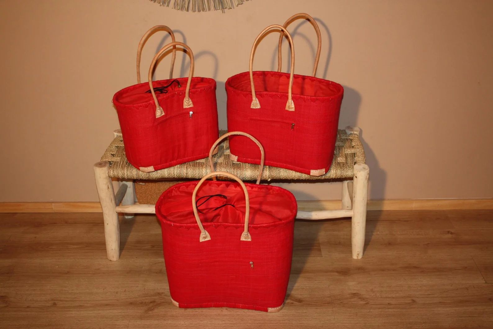 Red Basket Rabane Lined Zipped Pocket Long Handles Tote Bag 3 SIZES Markets, Shopping, Beach... -... | Etsy (US)