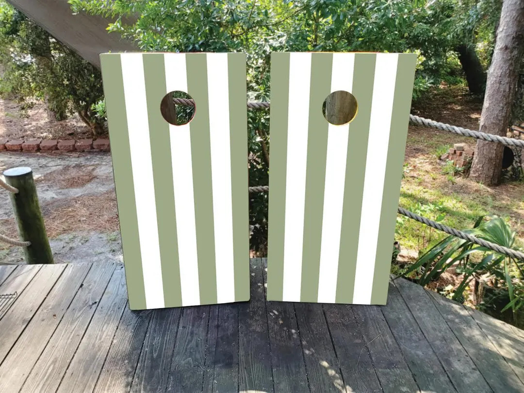 Sage Green & White Striped Cornhole Board Wraps – Waterproof, Laminated, Non-Fading Vinyl – W... | Etsy (US)
