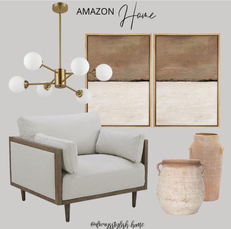 Amazon home decor! Cream wood accent chair, modern wall art, modern gold chandelier, terracotta vase, neutral decor, organic modern, living room inspo

#LTKhome