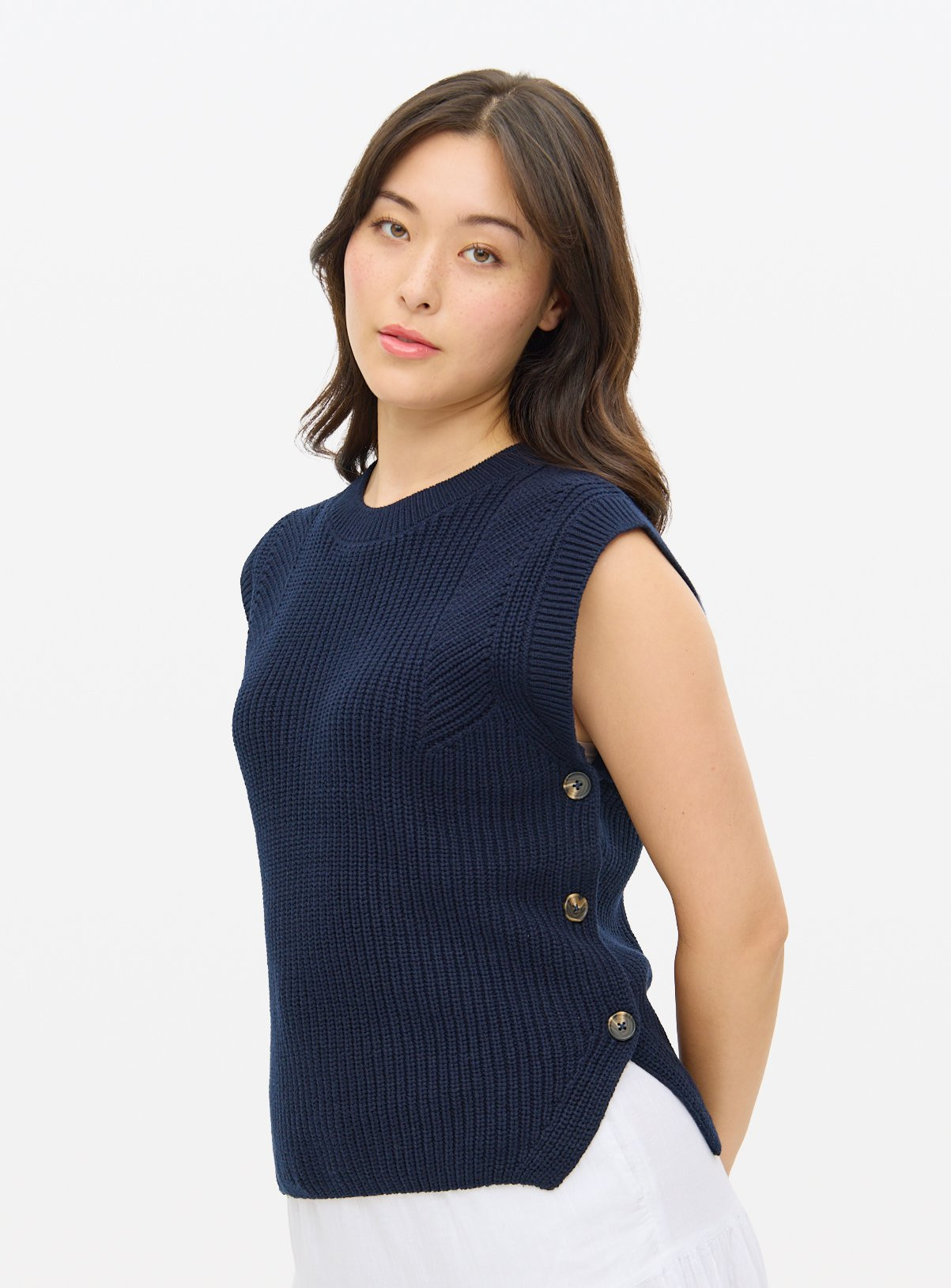 Navy Button Side Sleeveless Knitted Vest | Tu Clothing